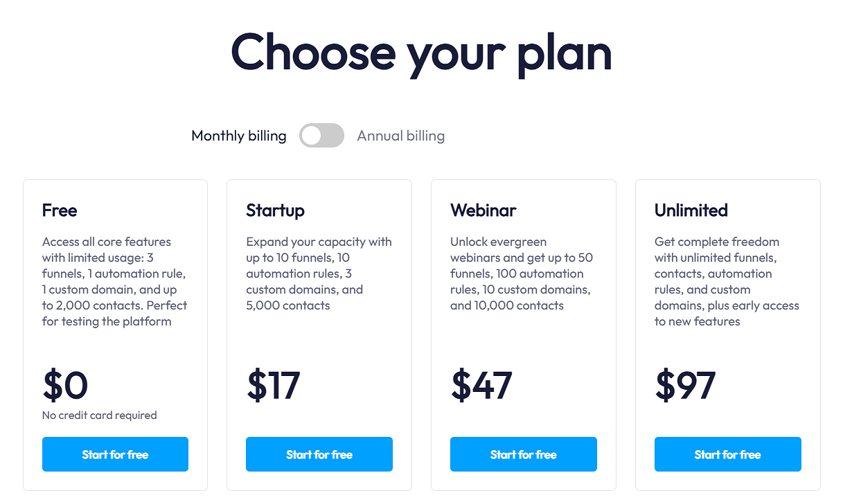 Systeme.io Pricing Plans