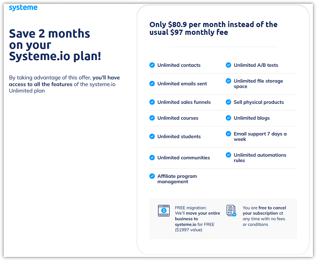 Systeme.io Unlimited Plan Discount