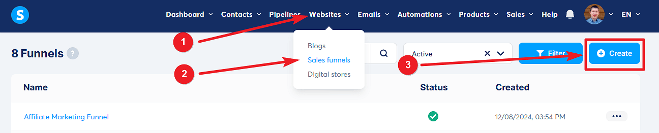 Systeme.io go to Funnel Builder